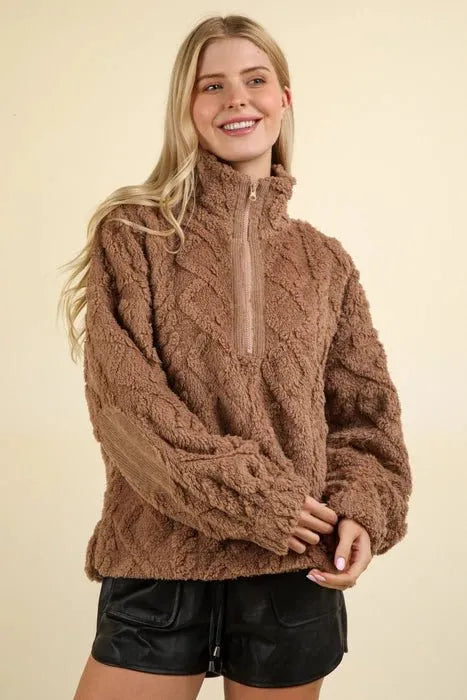 Fuzzy Cable Fleece Half Zip Pullover - Heritage-Boutique.com
