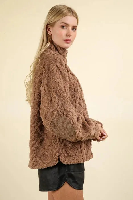 Fuzzy Cable Fleece Half Zip Pullover - Heritage-Boutique.com