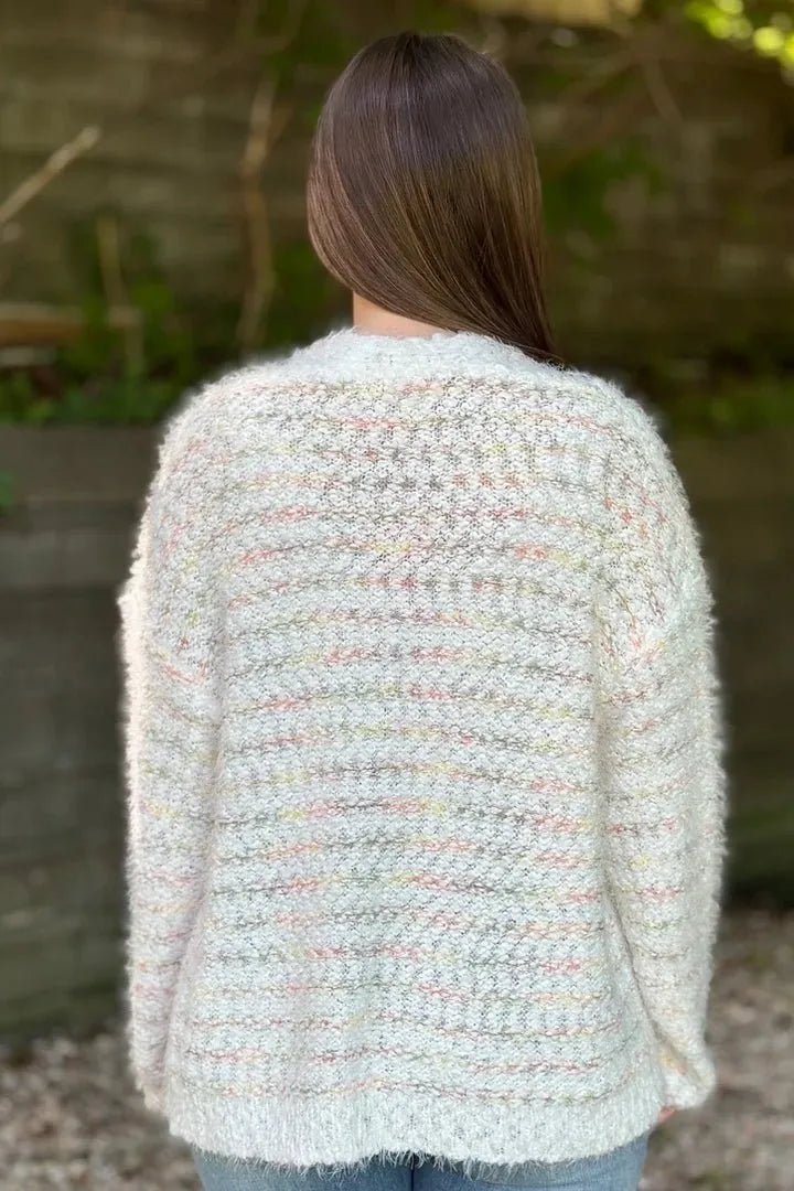 Fuzzy Eyelash Multi Color Cardigan - Ivory - Heritage - Boutique.com
