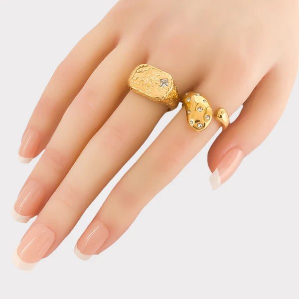 Gold Asymmetrical Ring Water Resistant - Heritage - Boutique.com