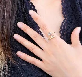 Gold Double Baguette Cut CZ Ring - Heritage - Boutique.com