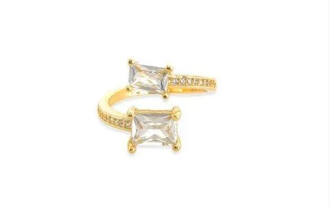 Gold Double Baguette Cut CZ Ring - Heritage - Boutique.com