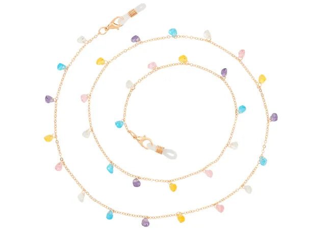 Gold Eyeglass Chain with Multi - Color Heart Stones - Heritage - Boutique.com