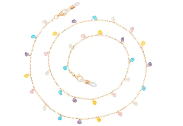 Gold Eyeglass Chain with Multi-Color Heart Stones - Heritage-Boutique.com