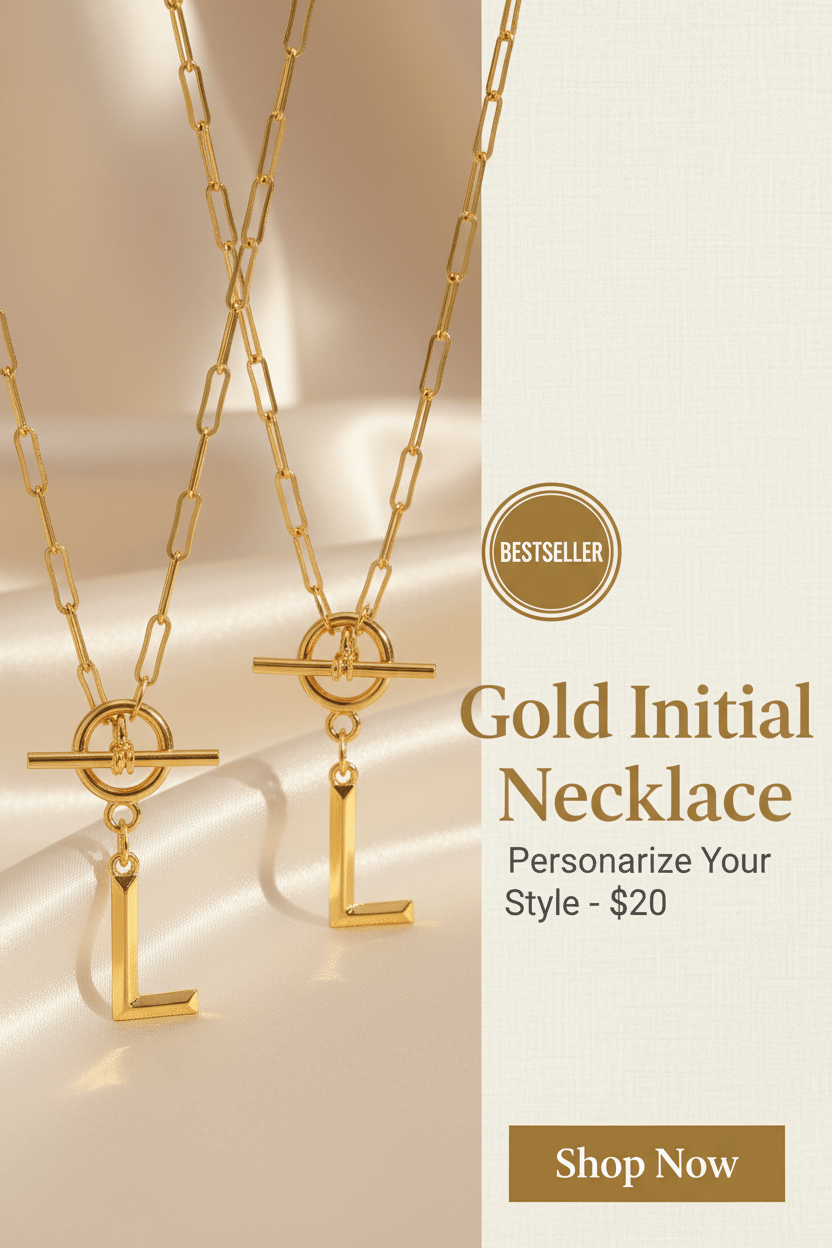 Gold Initial Necklace with Toggle Closure - Heritage - Boutique.com