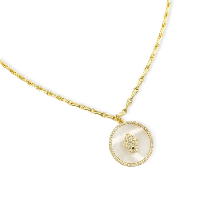 Gold Mother of Pearl Hamsa Necklace - Heritage-Boutique.com