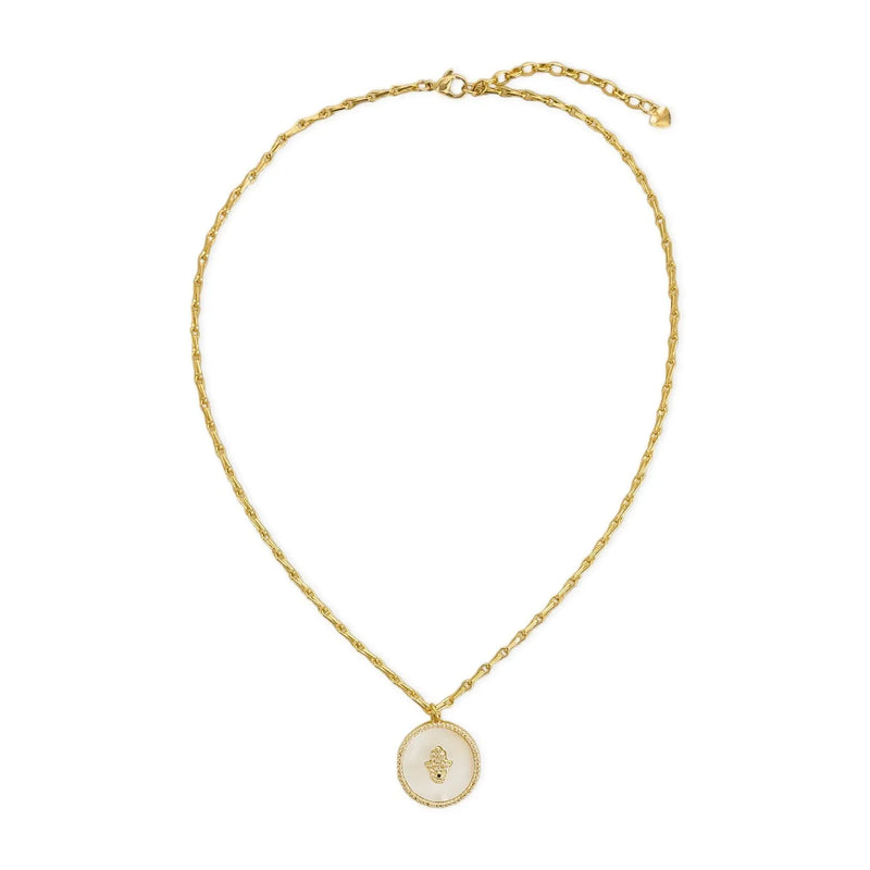 Gold Mother of Pearl Hamsa Necklace - Heritage-Boutique.com