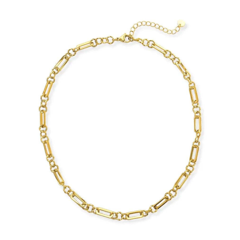 Gold Water Resistant Circle - Linked Paperclip Chain Necklace - Heritage - Boutique.com