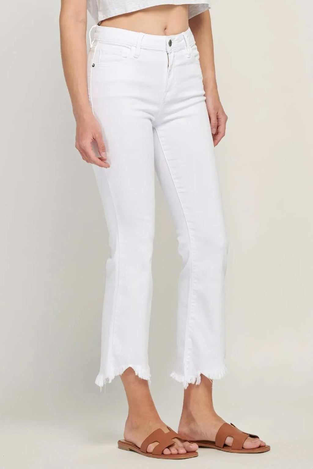 HAPPI WHITE FRAYED CROPPED FLARE JEANS - Heritage - Boutique.com