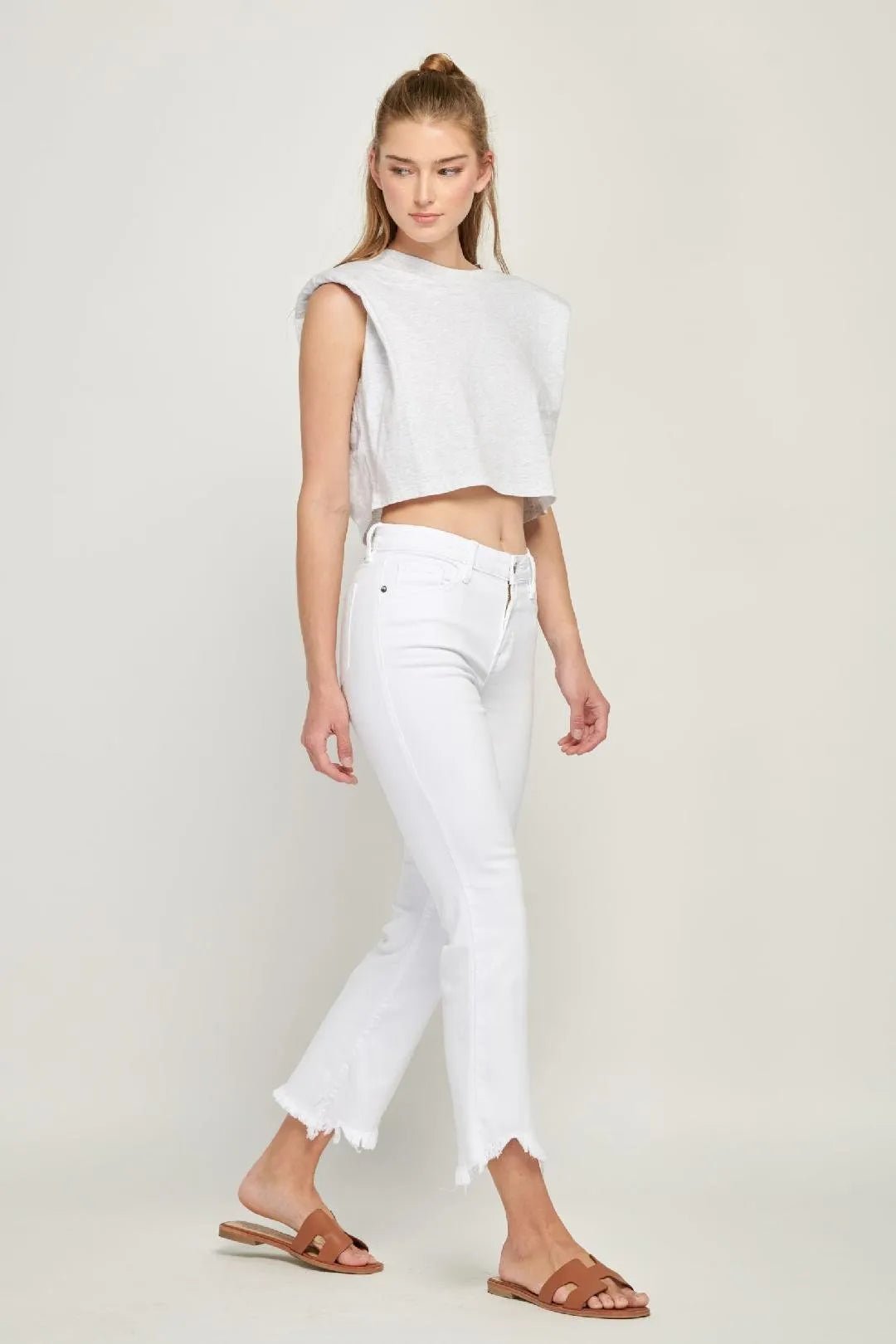 HAPPI WHITE FRAYED CROPPED FLARE JEANS - Heritage - Boutique.com