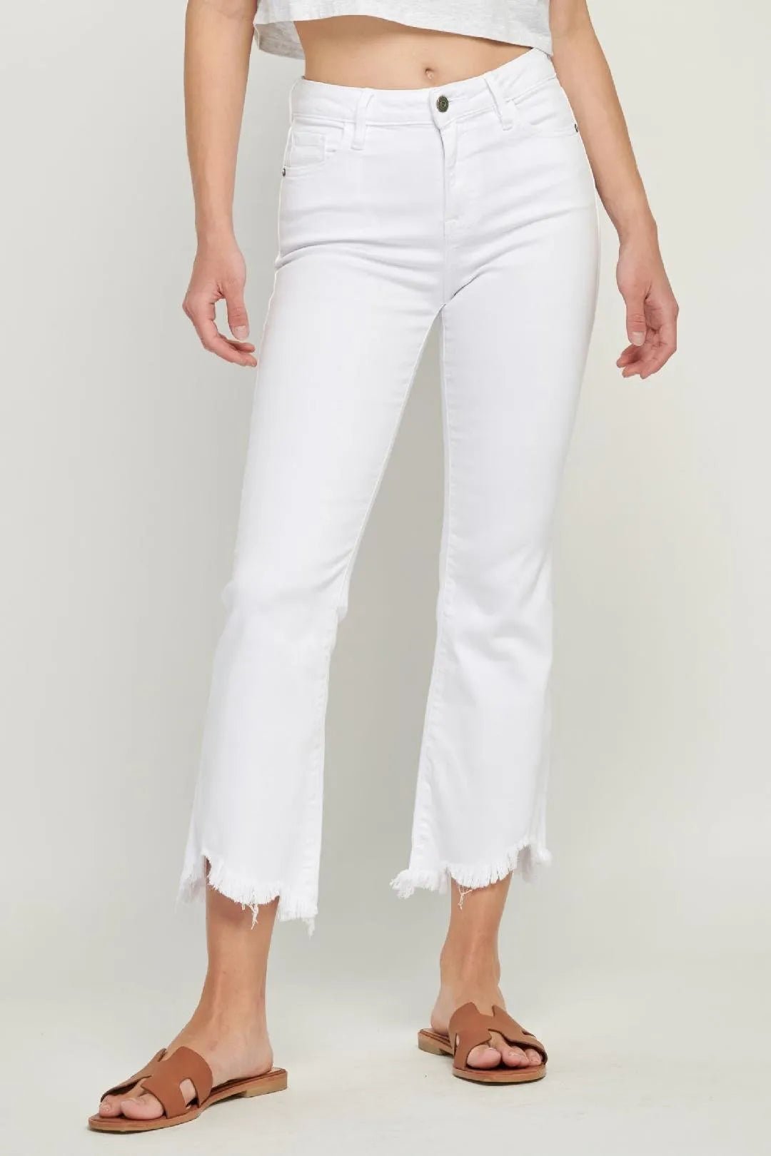 HAPPI WHITE FRAYED CROPPED FLARE JEANS - Heritage - Boutique.com