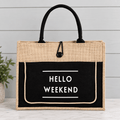 Hello Weekend Burlap Tote Bag - Heritage-Boutique.com