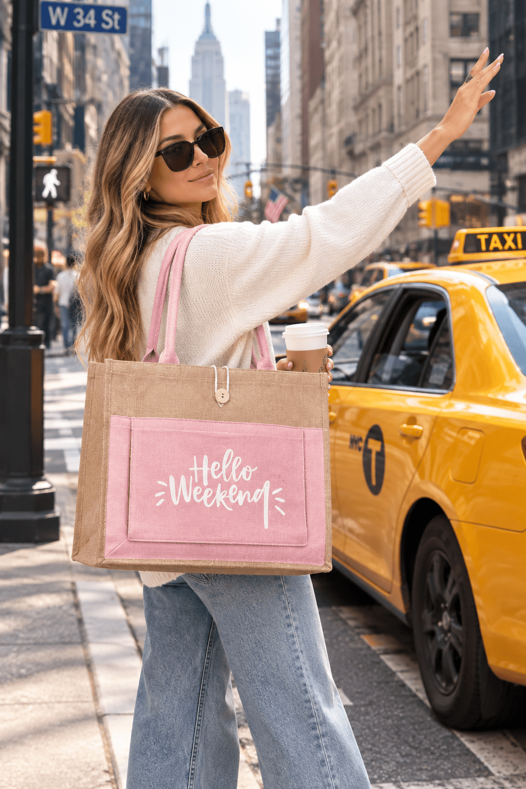Hello Weekend Burlap Tote Bag - Heritage-Boutique.com