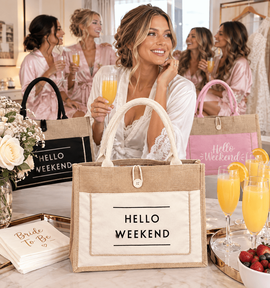 Hello Weekend Burlap Tote Bag - Heritage-Boutique.com