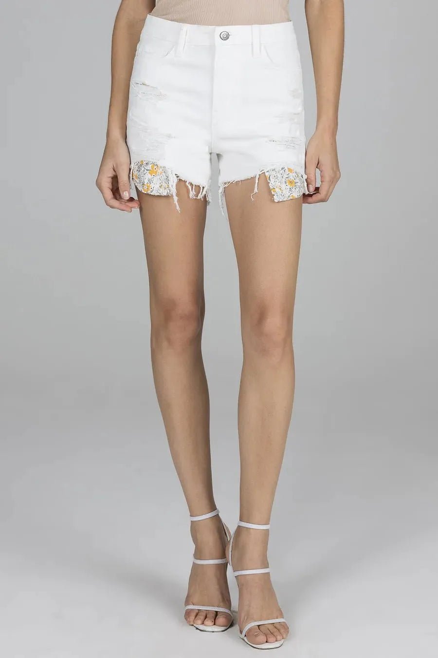 Hi - Rise White Jean Shorts with Floral Pockets - Heritage - Boutique.com
