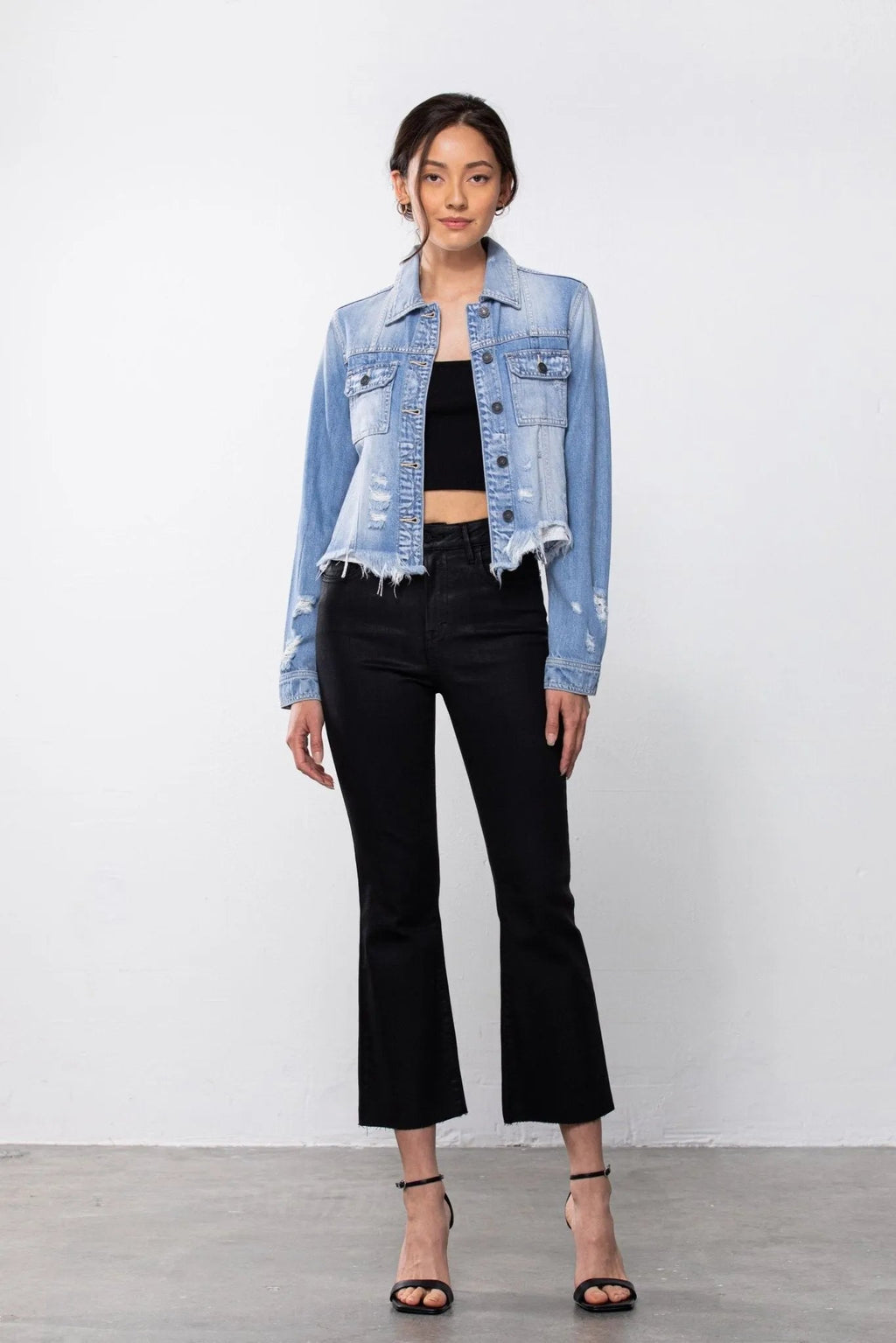 HIDDEN Fitted Light Wash Fringed Jean Jacket by HIDDEN JEANS - Heritage - Boutique.com