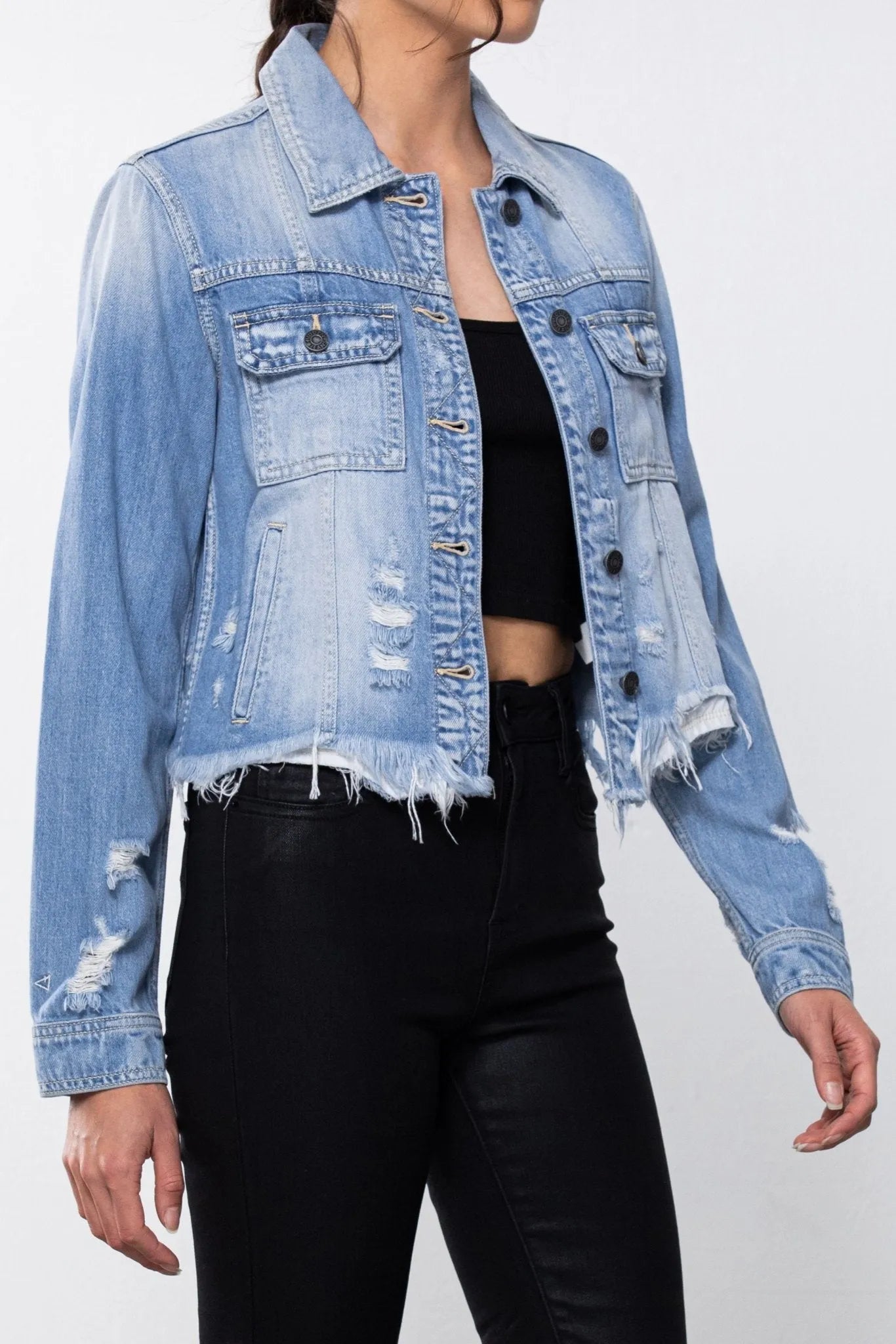 HIDDEN Fitted Light Wash Fringed Jean Jacket by HIDDEN JEANS - Heritage - Boutique.com