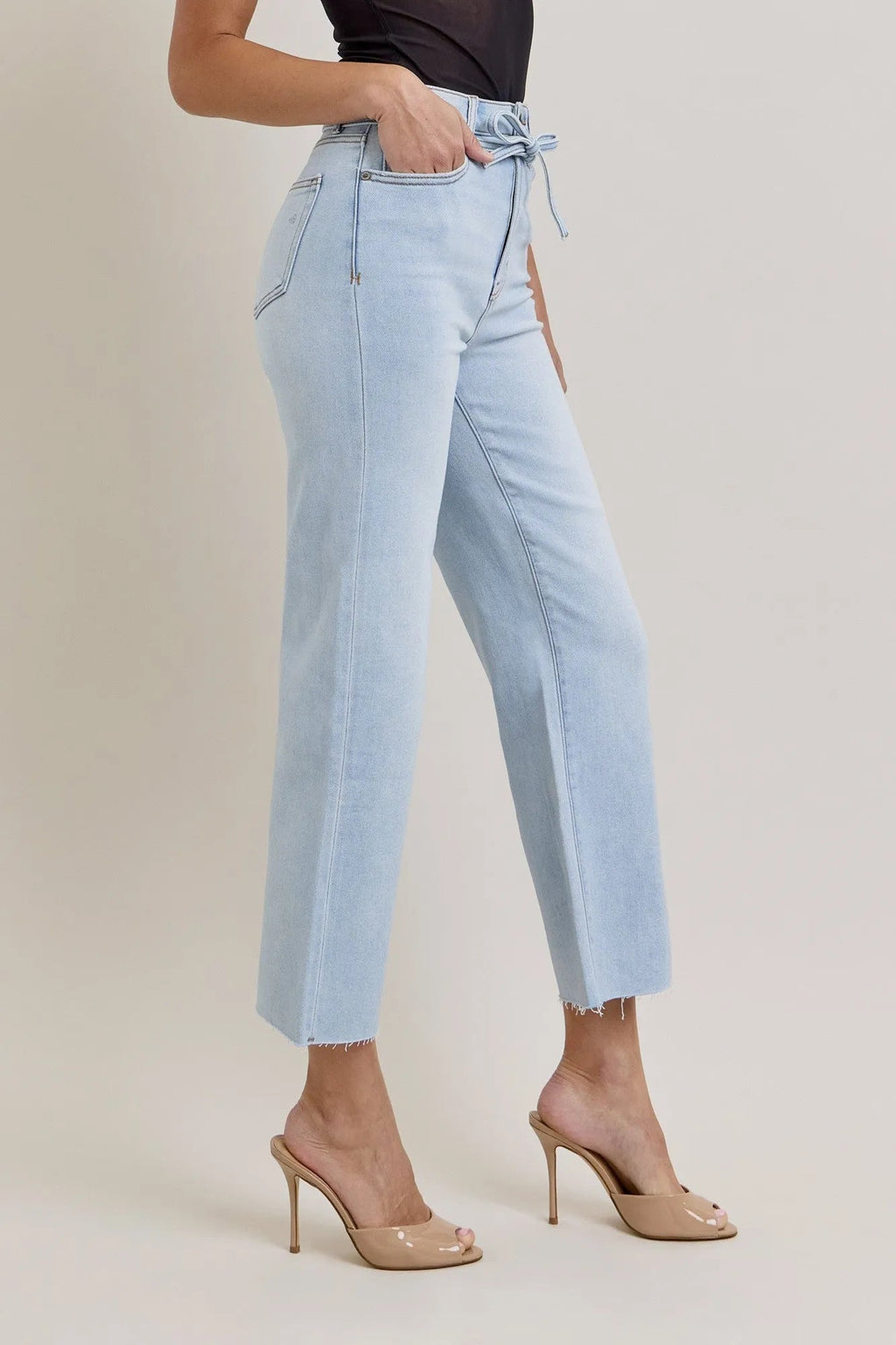 HIDDEN High Rise Light Wash Tie Waist Jean - Heritage - Boutique.com