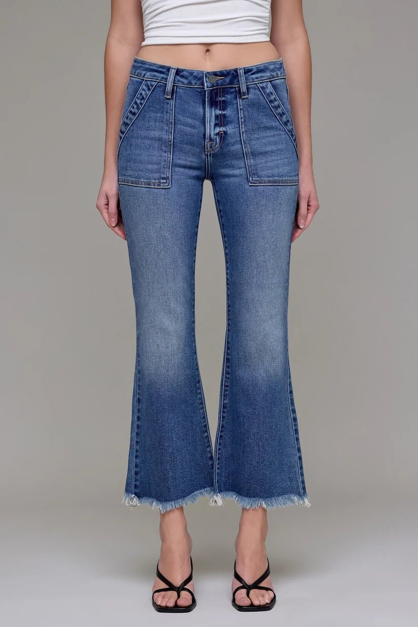 Hidden Jeans Happi Mid Rise Cropped Frayed Hem Flare - Heritage-Boutique.com