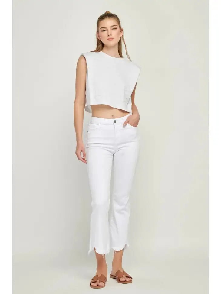 HIDDEN White Frayed Hem Cropped Flare - Heritage - Boutique.com