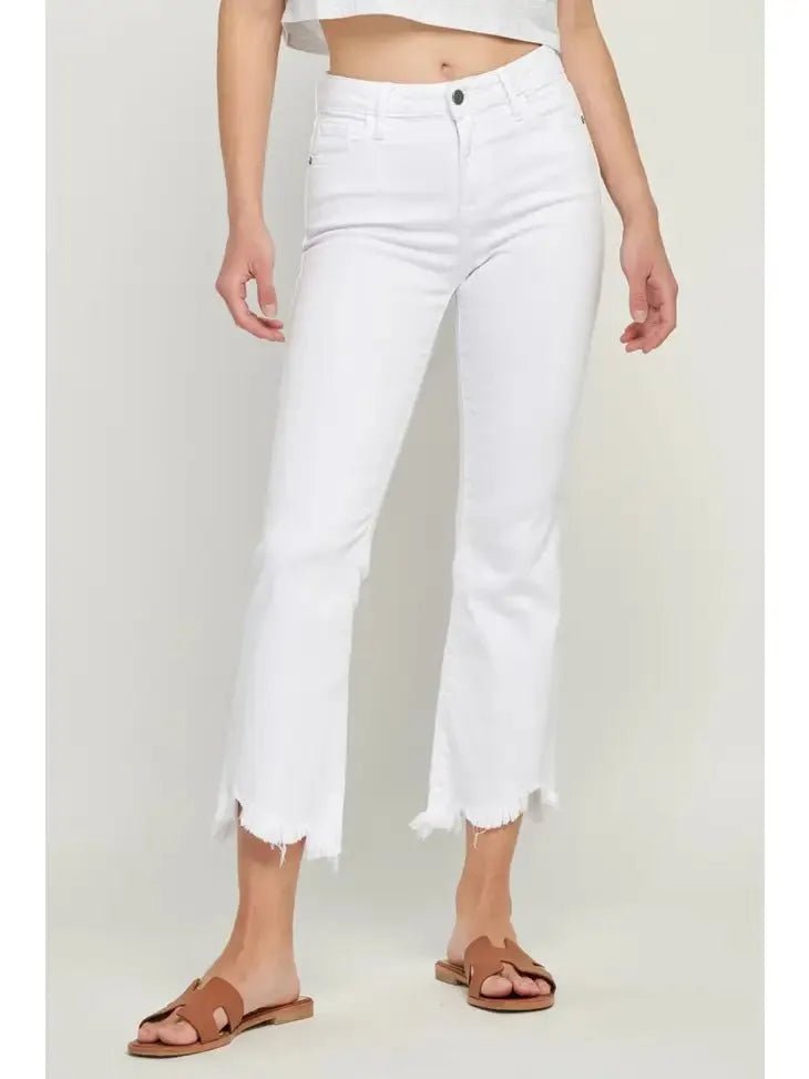 HIDDEN White Frayed Hem Cropped Flare - Heritage - Boutique.com