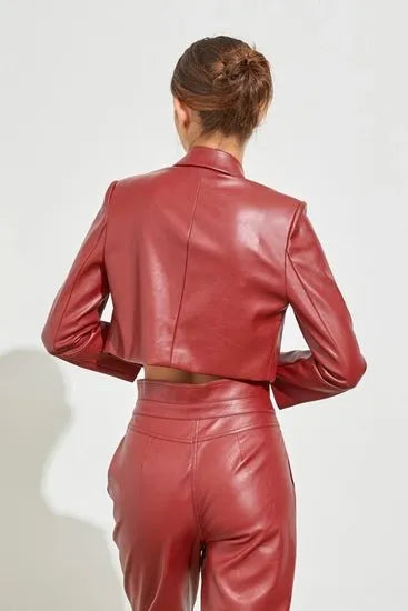 Hot-To-Trot Faux Leather Crop Blazer by DO+BE - Heritage-Boutique.com