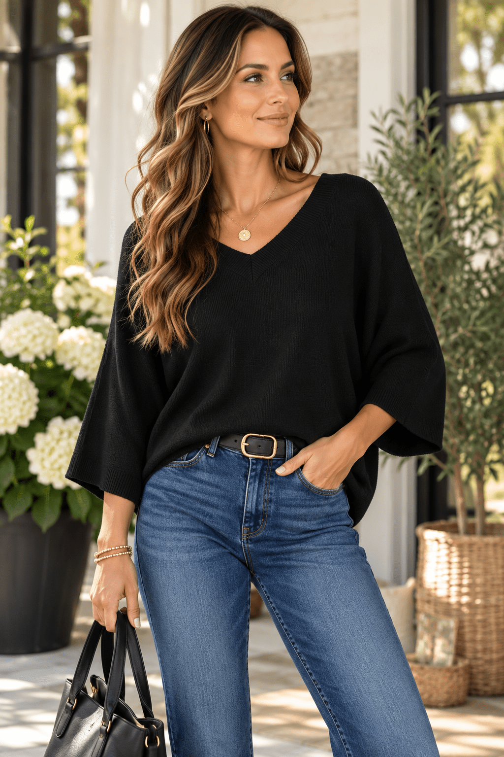 Italian Soft Knit V-Neck Dolman Sleeve Sweater – One Size - Heritage-Boutique.com
