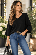 Italian Soft Knit V-Neck Dolman Sleeve Sweater – One Size - Heritage-Boutique.com