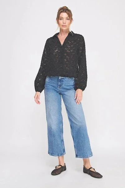 Jacquard Burnout Button Up Long Sleeve Blouse - Heritage - Boutique.com