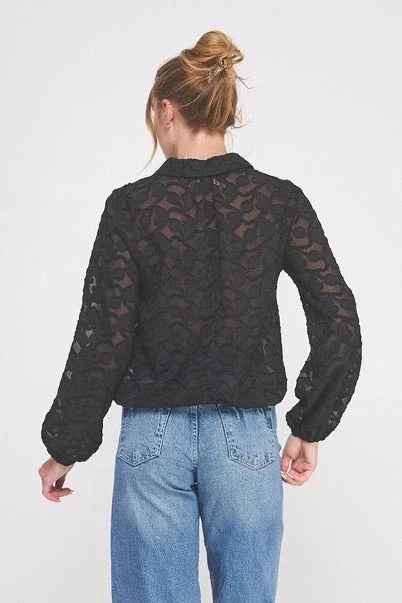 Jacquard Burnout Button Up Long Sleeve Blouse - Heritage - Boutique.com