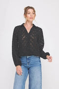 Jacquard Burnout Button Up Long Sleeve Blouse - Heritage - Boutique.com