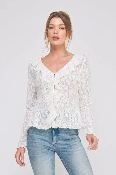 Jacquard Knit Lace Top - Heritage - Boutique.com