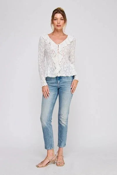 Jacquard Knit Lace Top - Heritage - Boutique.com