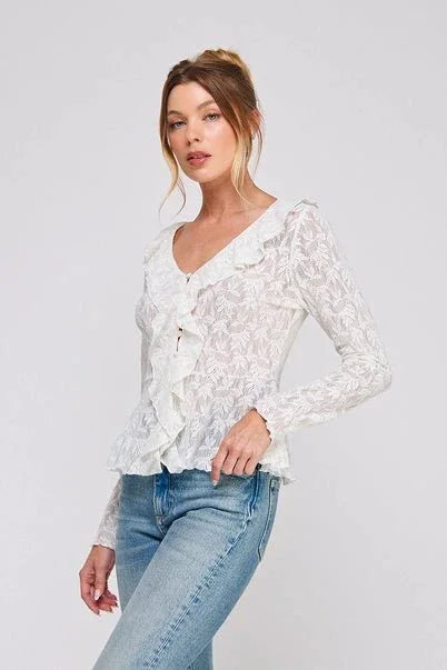 Jacquard Knit Lace Top - Heritage - Boutique.com