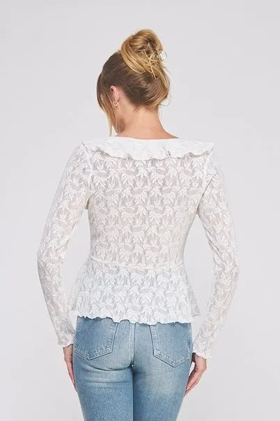 Jacquard Knit Lace Top - Heritage - Boutique.com