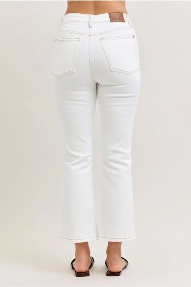 Judy Blue High Waist Kick Flare White Jeans – Stretch Cropped Fit - Heritage - Boutique.com