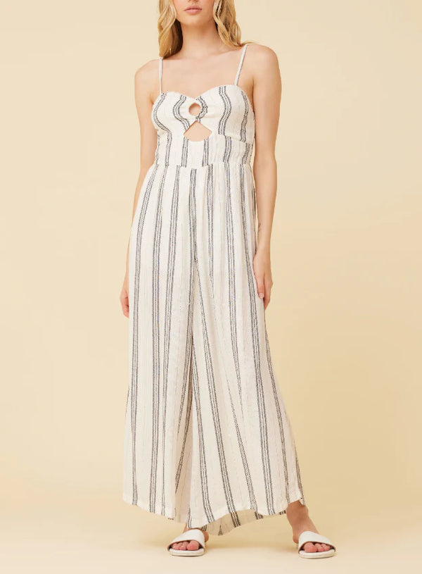 Blue and White Keyhole Jumpsuit