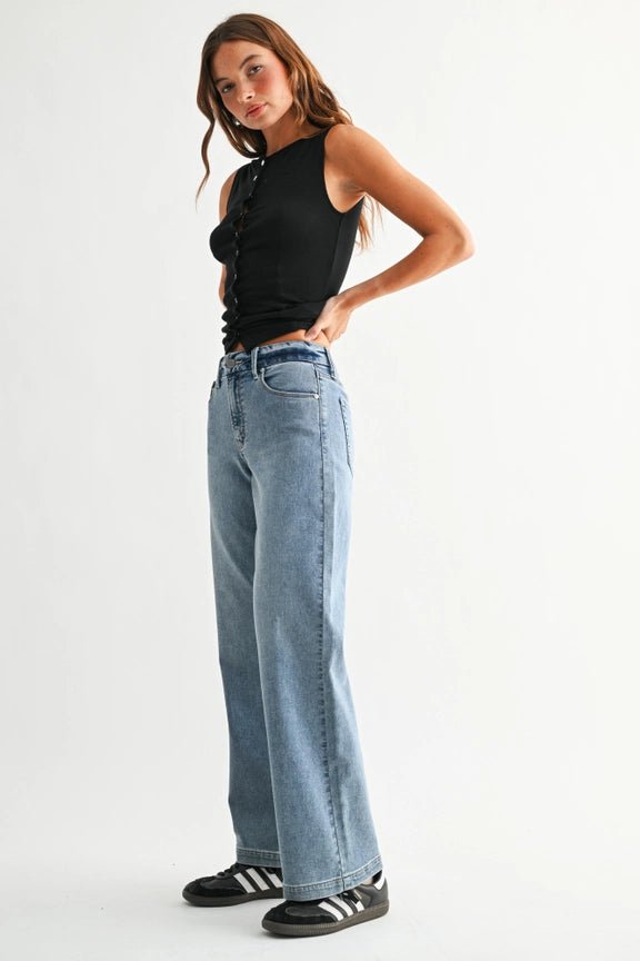 Just Black Denim High Rise Sweatpant Jeans – Relaxed Wide Leg Comfort Fit - Heritage - Boutique.com