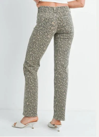 Just Black Leopard High Rise Straight Leg Denim - Heritage - Boutique.com