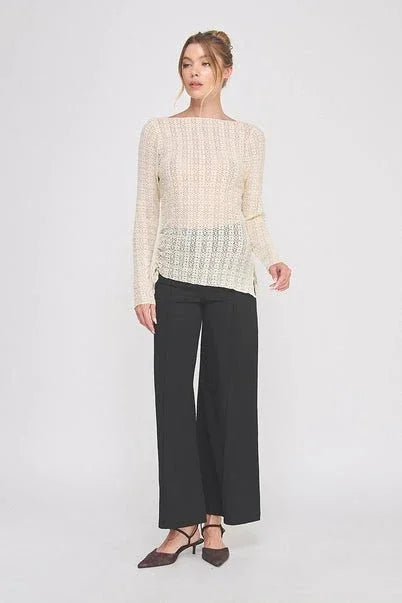 Knit Lace Boat Neck Top - Heritage - Boutique.com
