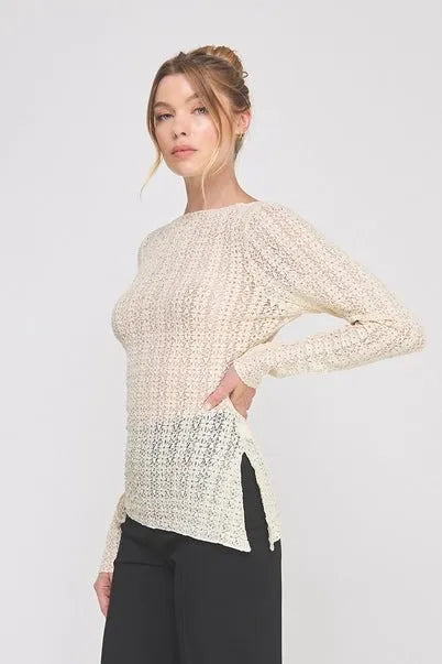 Knit Lace Boat Neck Top - Heritage - Boutique.com