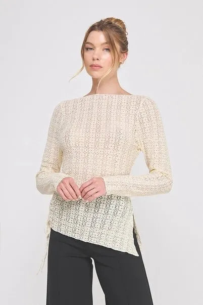 Knit Lace Boat Neck Top - Heritage - Boutique.com