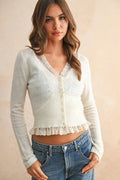 Lace Trim Cardigan - Heritage - Boutique.com