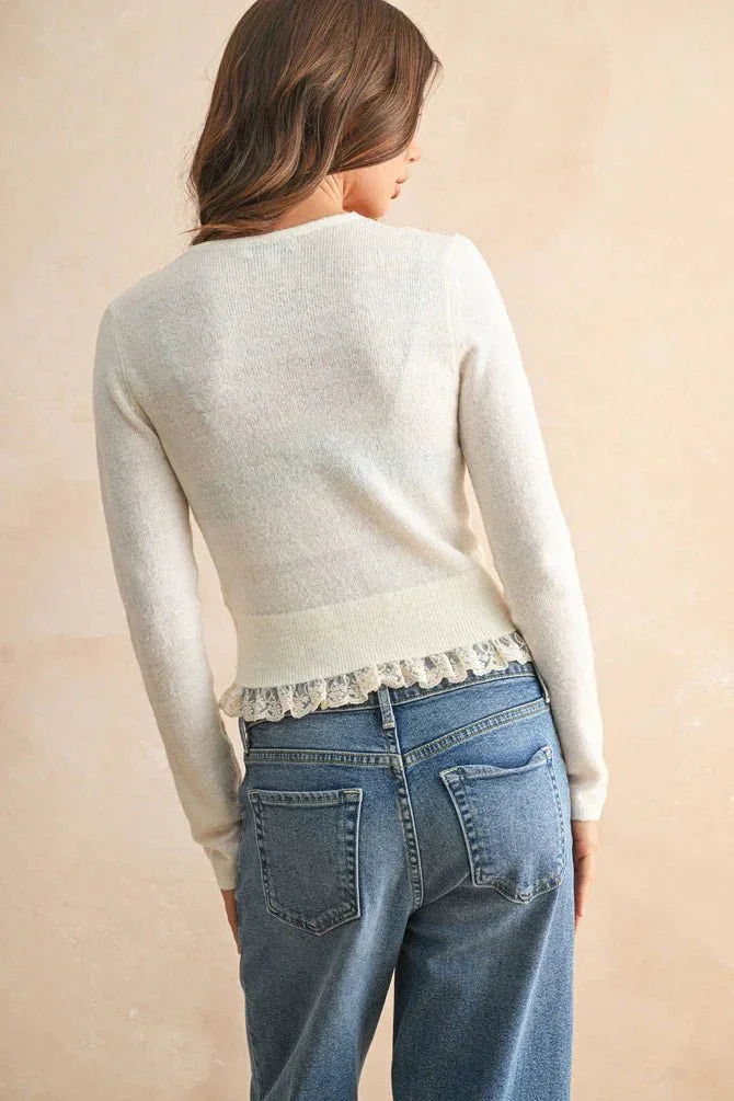 Lace Trim Cardigan - Heritage - Boutique.com