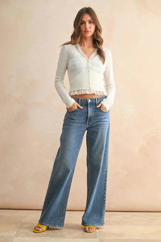 Lace Trim Cardigan - Heritage - Boutique.com