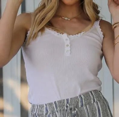 Lace Trim Rib Knit Tank - Heritage - Boutique.com