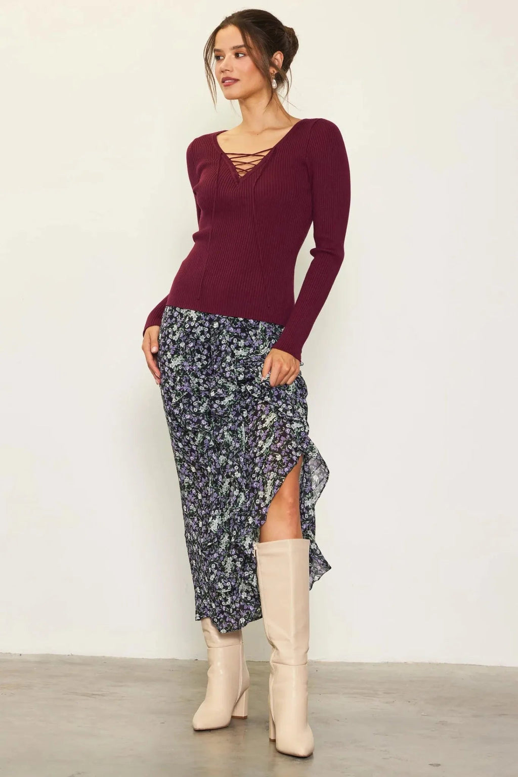 Lace - Up Ribbed Knit Top - Heritage - Boutique.com