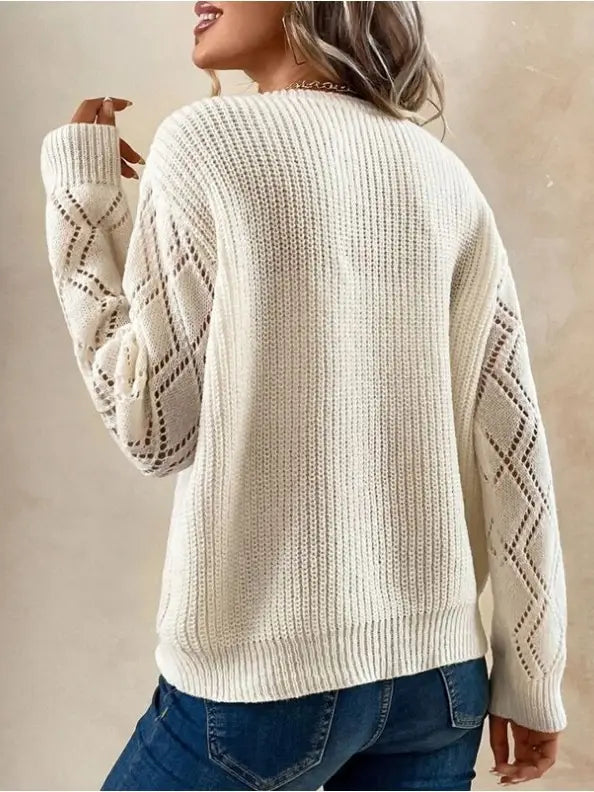 Allegra Crotchet Sleeve V Neck Sweater