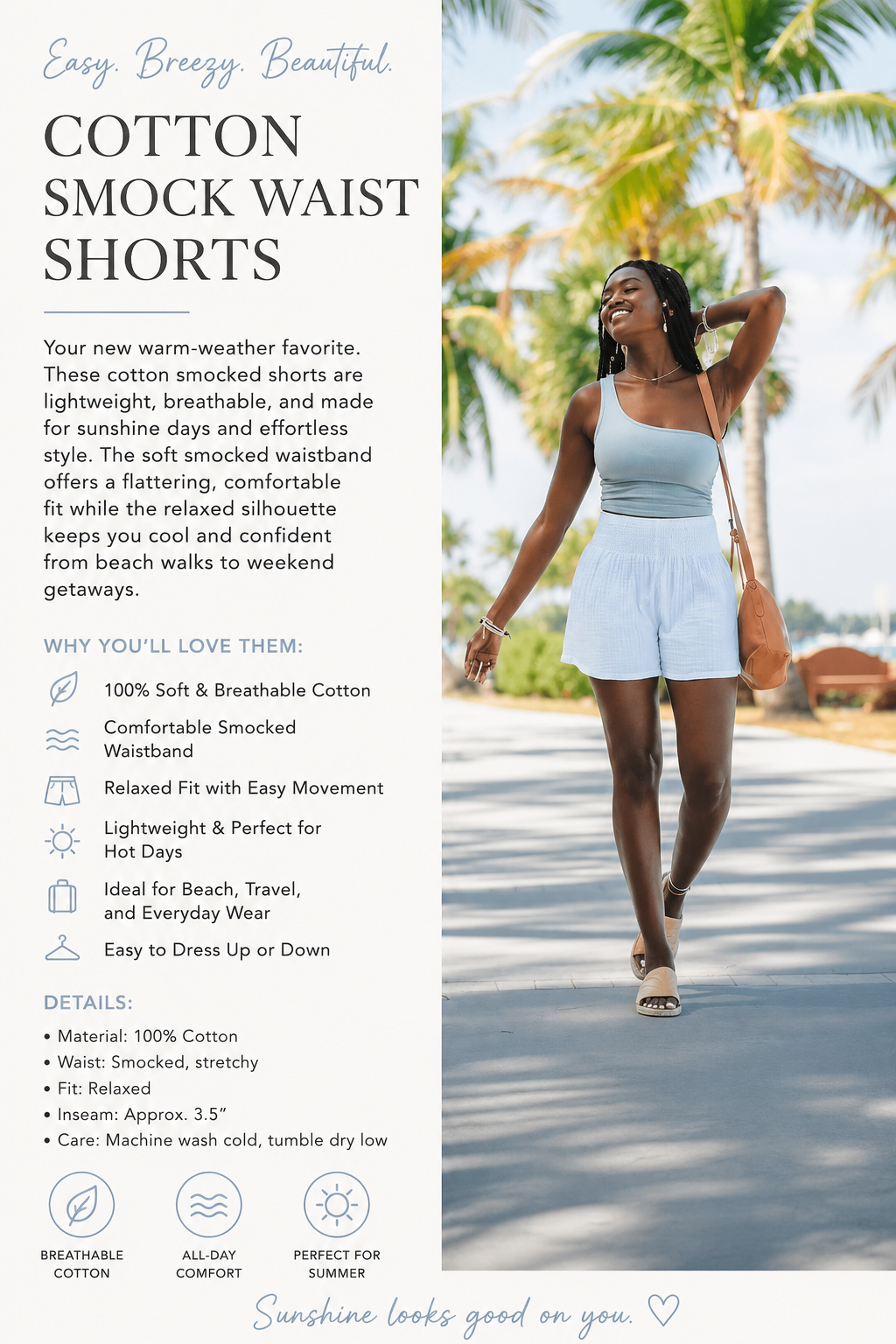 Breezy Cotton Smock Waist Shorts