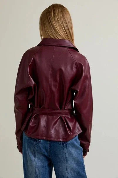 Le Lis Burgundy Leather Slim Fit Jacket - Heritage - Boutique.com